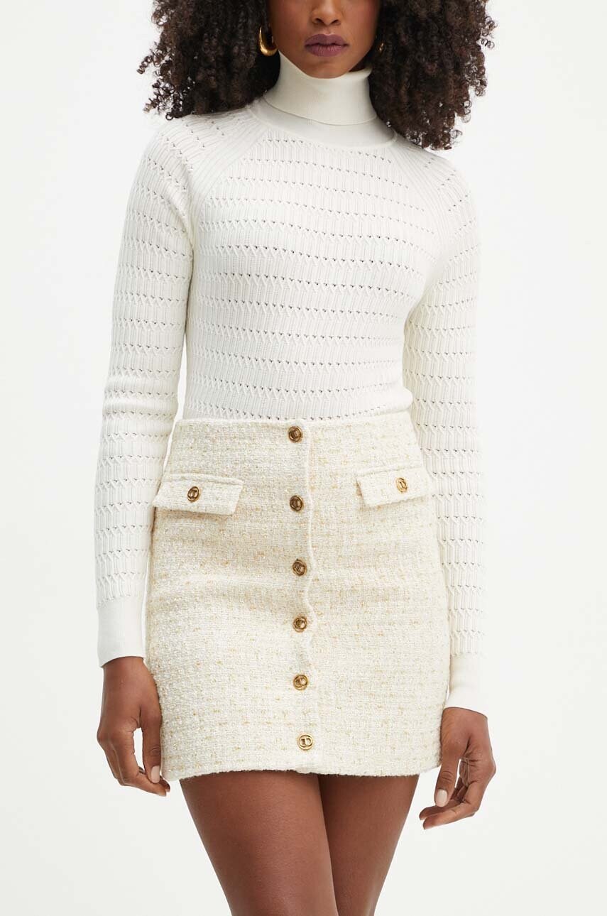 Levně Sukně s příměsí vlny Twinset béžová barva, mini, 242TP2125