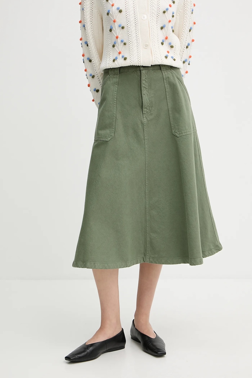 A.P.C. fustă din bumbac jupe laurie culoarea maro, midi, evazati, COGZV.F06410