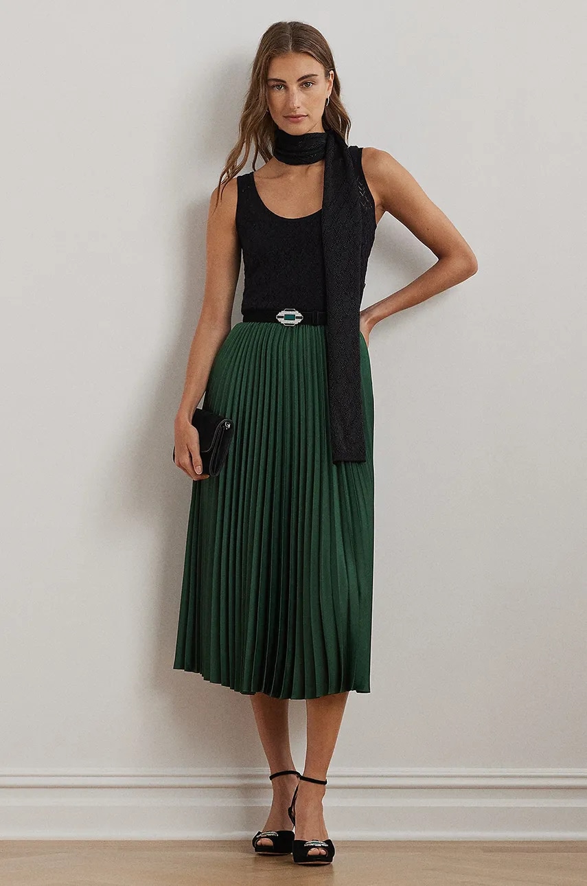 Levně Sukně Lauren Ralph Lauren zelená barva, midi, áčková, 200951500