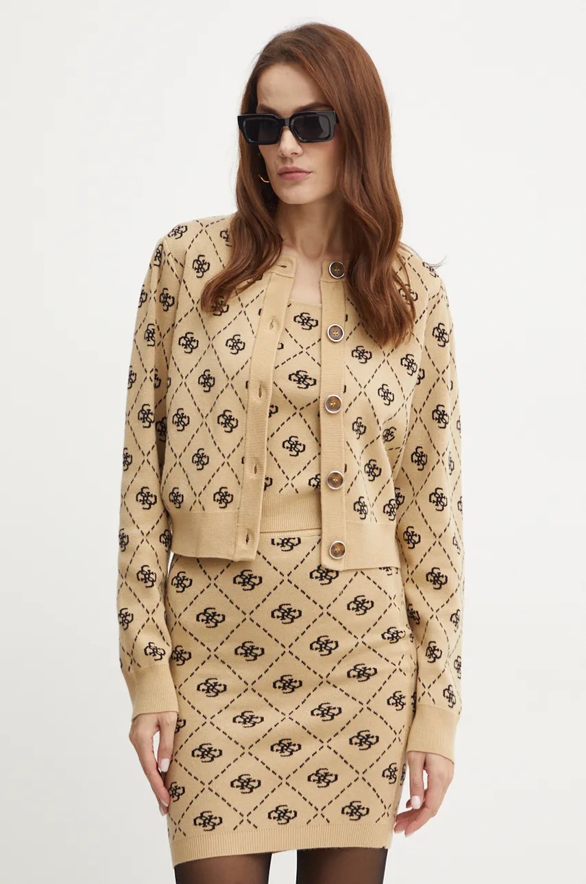 Спідниця з домішкою вовни Guess SARAH колір бежевий mini олівець W4BD0S Z3JD2 