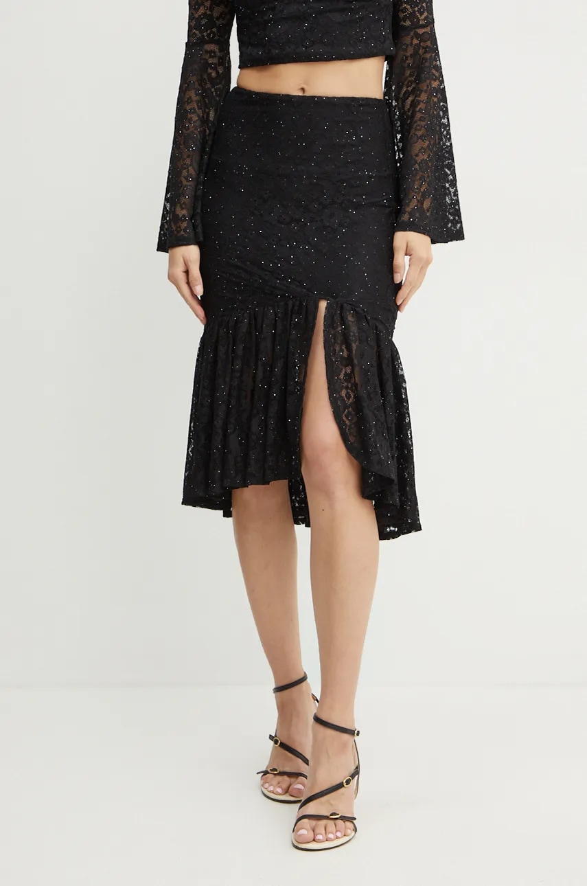 Levně Sukně Guess DOMINIQUE černá barva, midi, W4BD86 KCG90