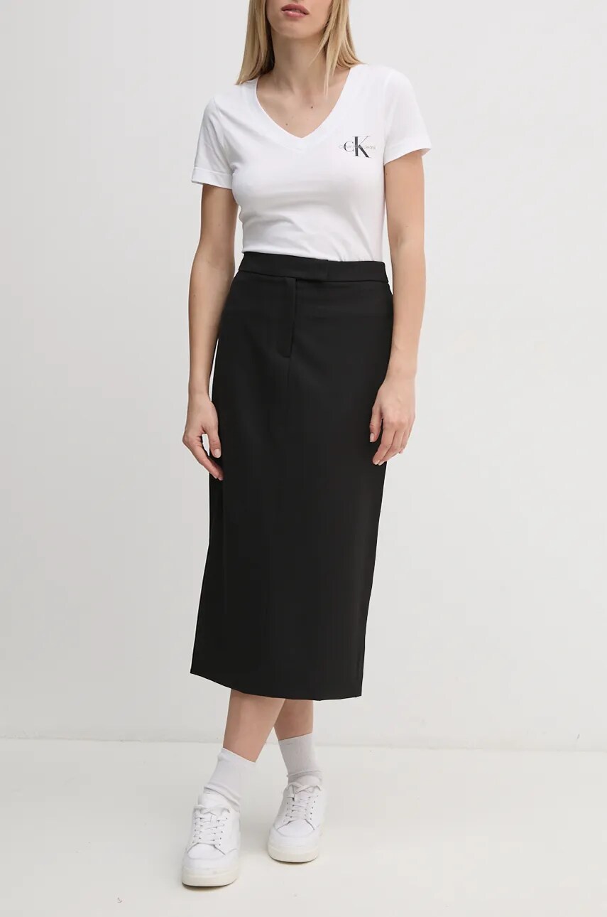 Levně Sukně Calvin Klein černá barva, midi, 00040WL674
