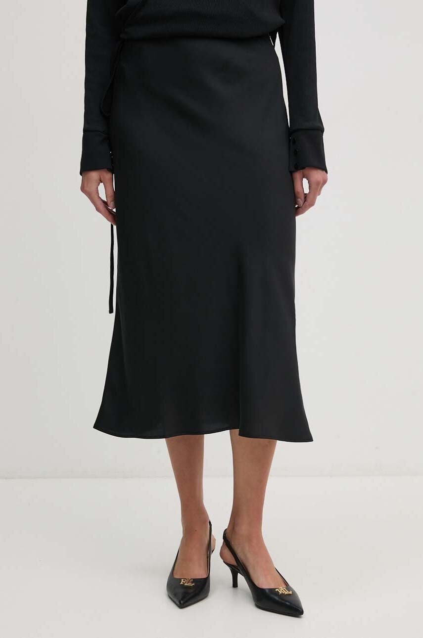 Levně Sukně Calvin Klein černá barva, midi, áčková, K20K207994
