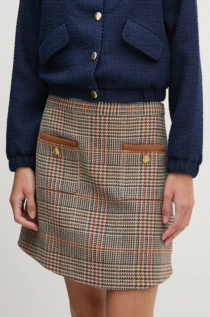 

Пола с вълна Tommy Hilfiger в кафяво къса със стандартна кройка WW0WW43013, Кафяв