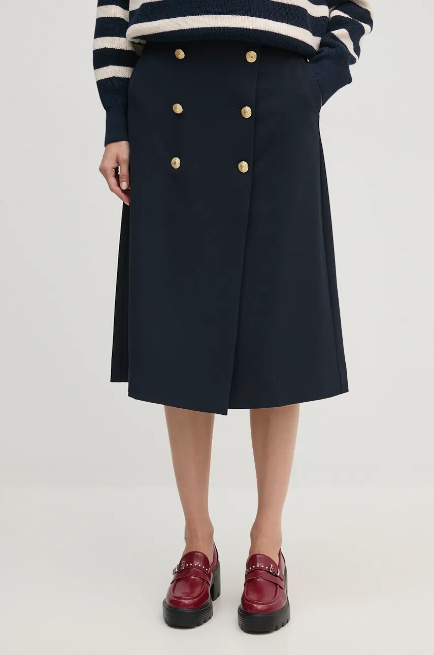 Levně Sukně Tommy Hilfiger tmavomodrá barva, midi, áčková, WW0WW43628