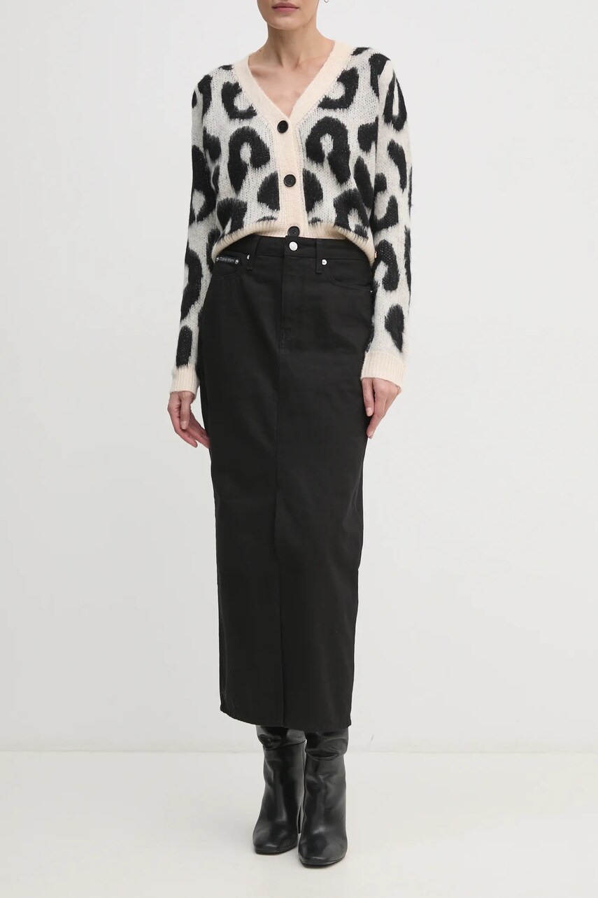Levně Džínová sukně Calvin Klein Jeans černá barva, maxi, J20J224094