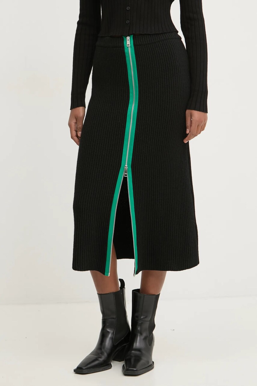 MSGM fustă de lână culoarea negru, midi, drept, 3742MDD190.247593