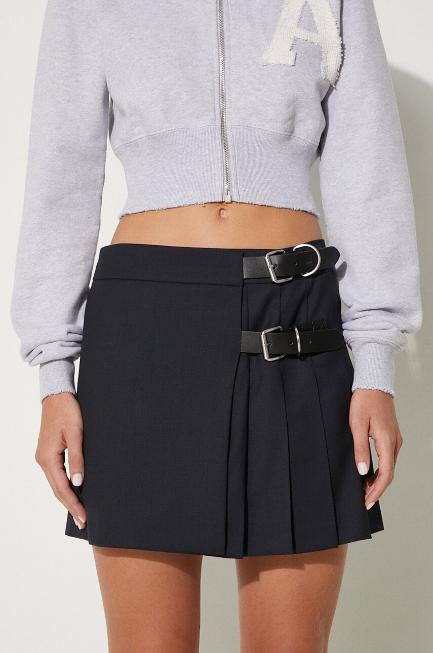 AMBUSH fusta de lana Belts Mini Skirt culoarea albastru marin, mini, evazati, BWCU006F24FAB0014600