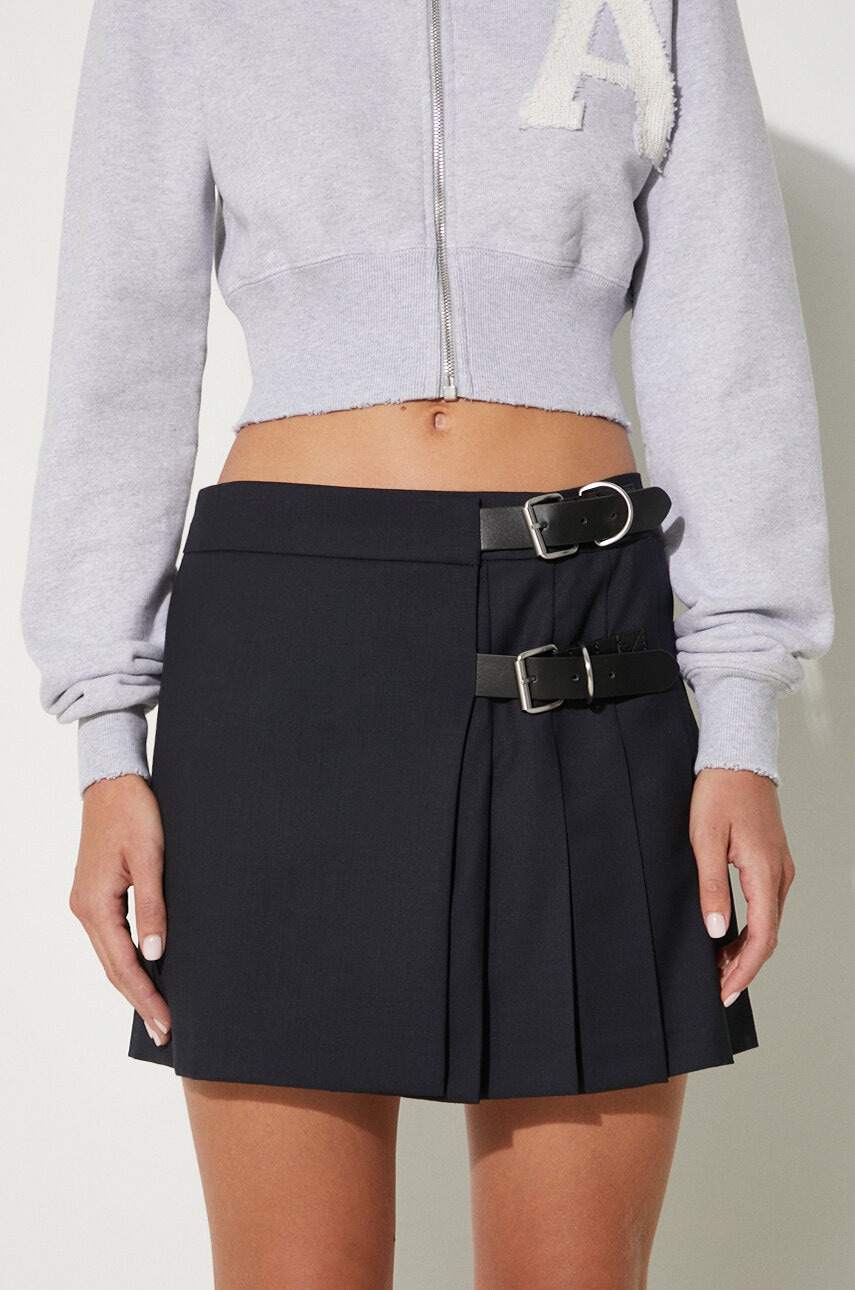 AMBUSH fusta de lana Belts Mini Skirt culoarea albastru marin, mini, evazati, BWCU006F24FAB0014600