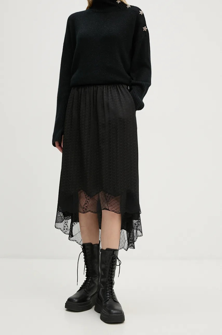 

Копринена пола ZADIG&VOLTAIRE в черно среднодълга разкроена WWSK00276, Черен