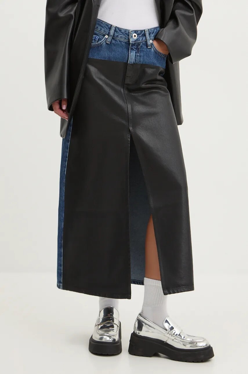 Karl Lagerfeld Jeans fusta culoarea albastru marin, midi, evazati, 246J1201