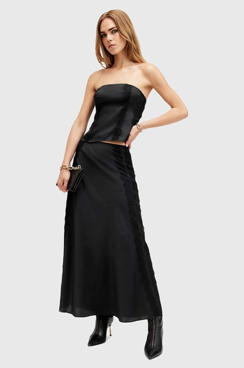 AllSaints fusta MORGAN culoarea negru, midi, evazati, W014RB