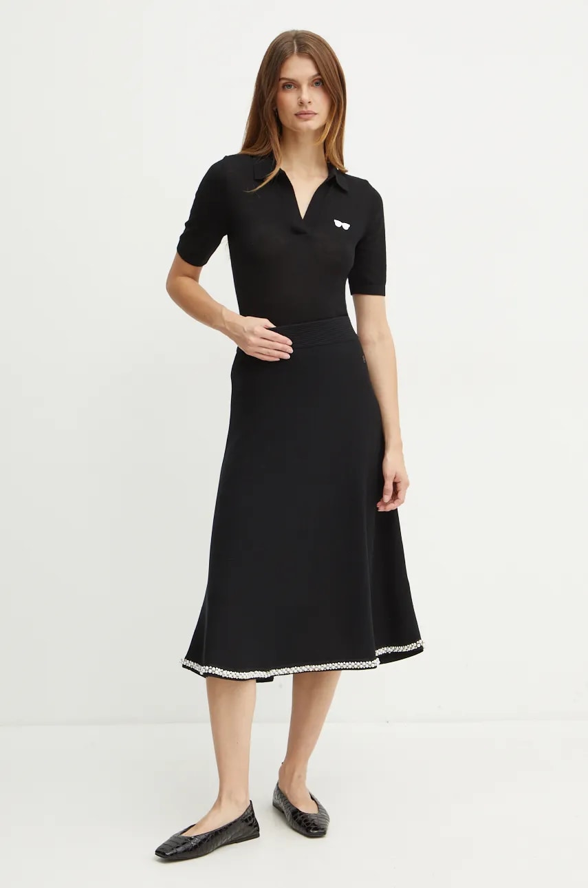 Юбка Karl Lagerfeld цвет чёрный midi расклешённая 246W1207 Юбка Karl Lagerfeld цвет чёрный midi расклешённая 246W1207