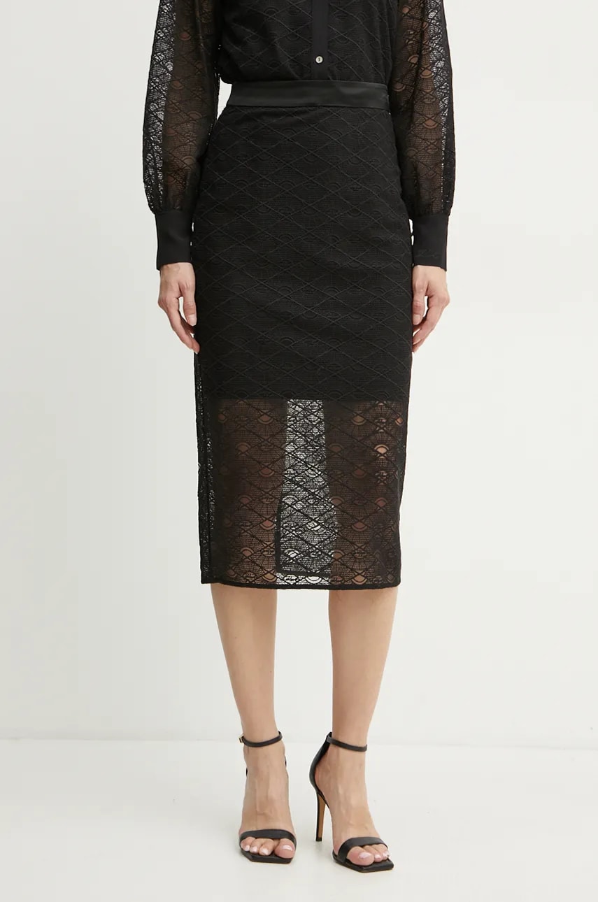 Levně Sukně Karl Lagerfeld černá barva, midi, pouzdrová, 246W1202