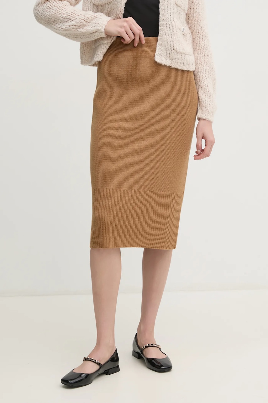 Sisley fusta culoarea bej, midi, drept, 122NM000F Sisley fusta culoarea bej, midi, drept, 122NM000F