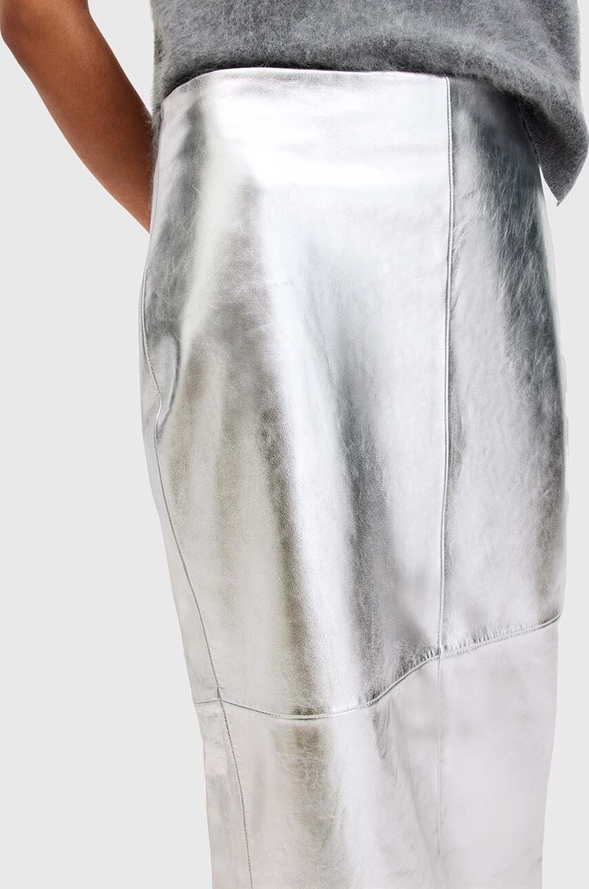 AllSaints bőr szoknya RENAI PENCIL SKIRT ezüst, midi, egyenes, W070RB termék 2. képe