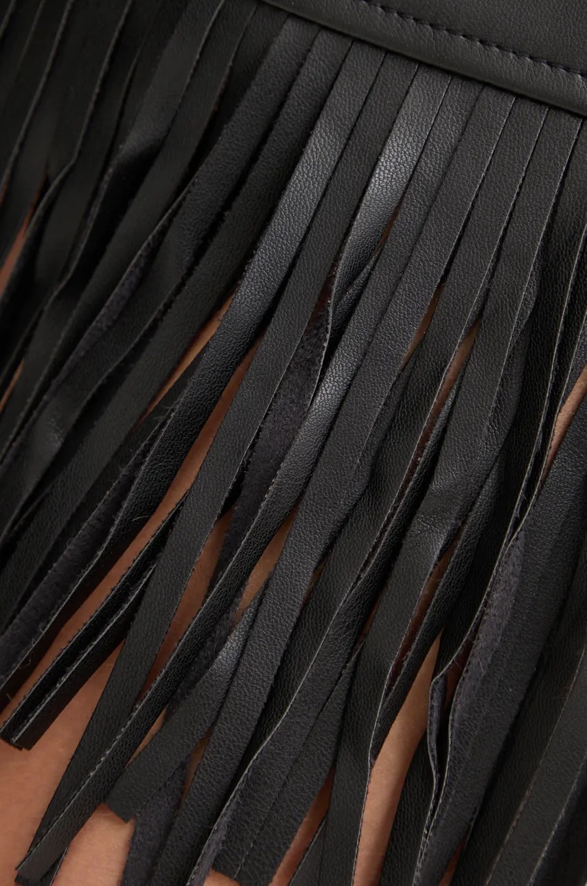 Φούστα Never Fully Dressed Vegan Leather Mini Fringe Jaspre χρώμα: μαύρο, NFDSK591 φωτογραφία