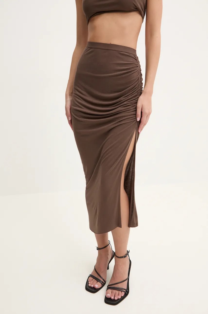 Rick Owens Lilies fusta culoarea maro, midi, creion, LI02D5310RV Rick Owens Lilies fusta culoarea maro, midi, creion, LI02D5310RV