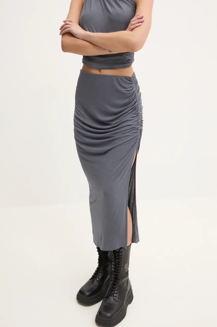 Rick Owens Lilies fusta culoarea gri, midi, creion, LI02D5310RV Rick Owens Lilies fusta culoarea gri, midi, creion, LI02D5310RV