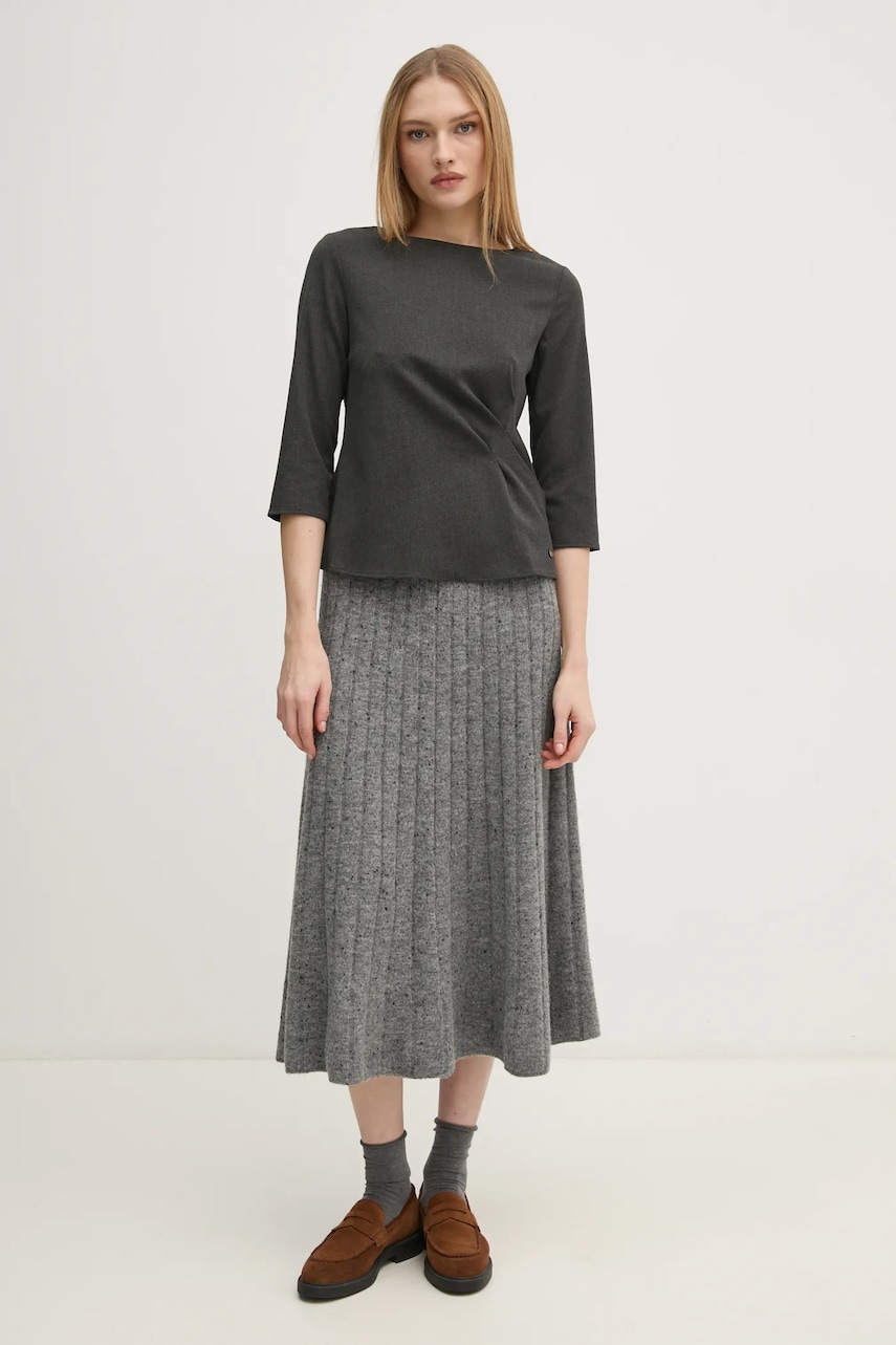 Pedro del Hierro fusta din amestec de lana culoarea gri, midi, evazati, 7598314 Pedro del Hierro fusta din amestec de lana culoarea gri, midi, evazati, 7598314