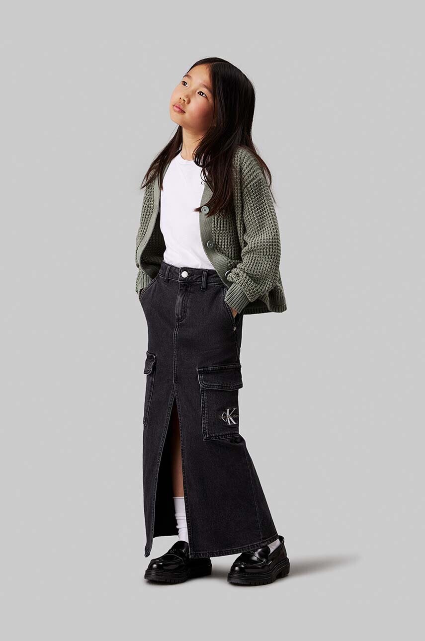 Levně Dětská riflová sukně Calvin Klein Jeans černá barva, maxi, IG0IG02520