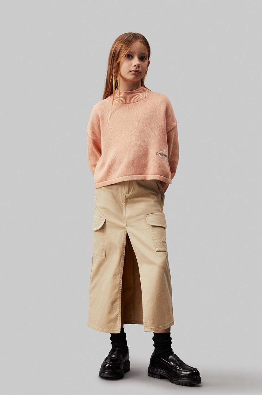 Levně Dětská sukně Calvin Klein Jeans béžová barva, maxi, IG0IG02697