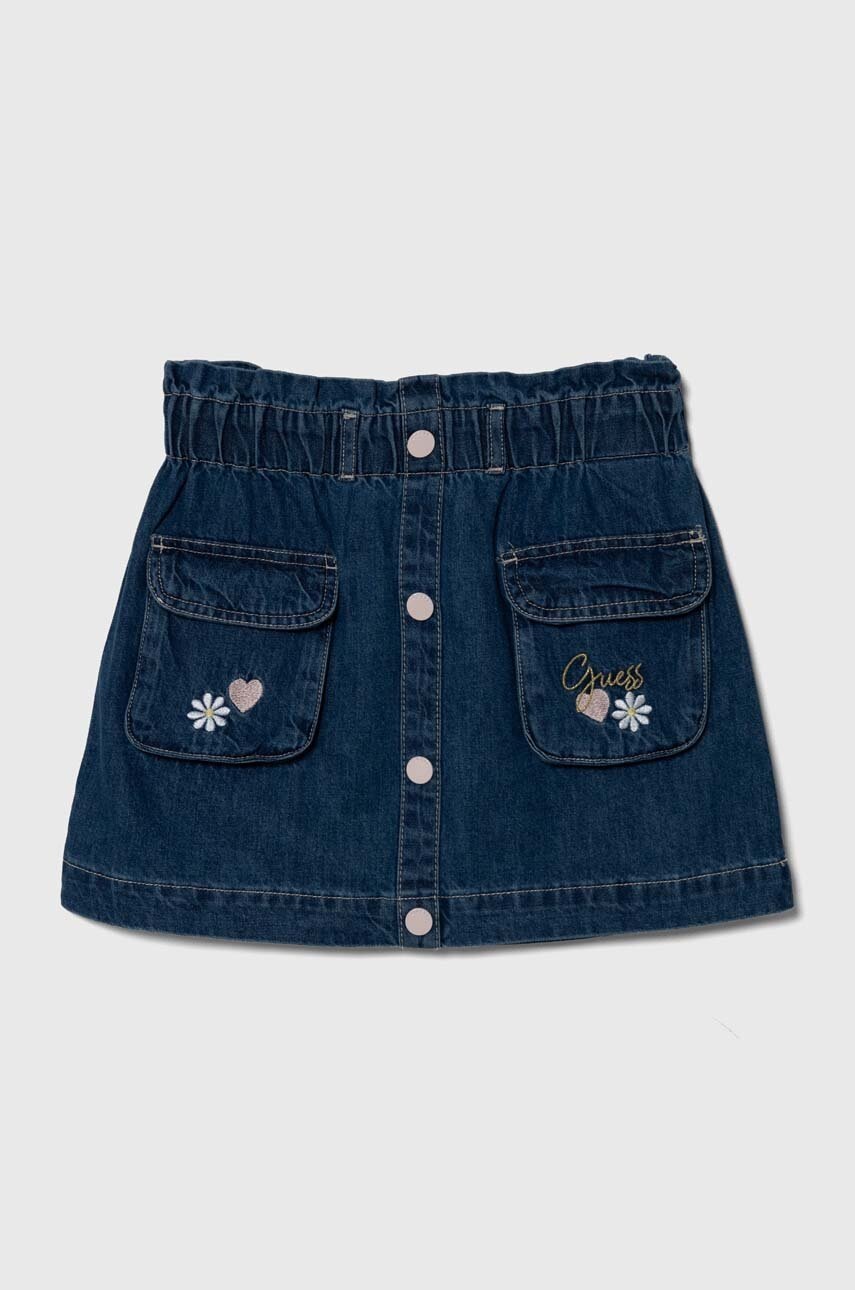 

Детска памучна пола Guess в синьо къса със стандартна кройка K4YD03 D4EU0, Син
