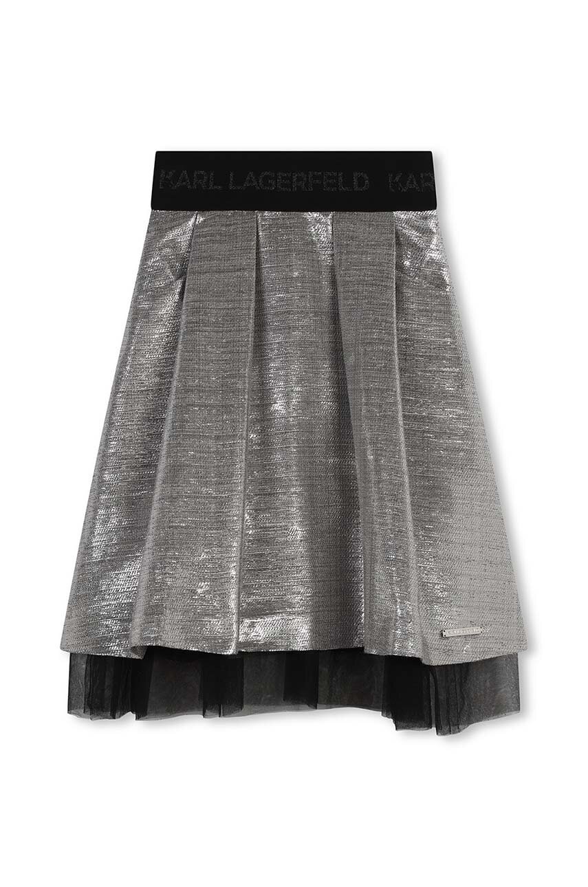 Детская юбка Karl Lagerfeld цвет серебрянный midi расклешённая Z30200 Детская юбка Karl Lagerfeld цвет серебрянный midi расклешённая Z30200