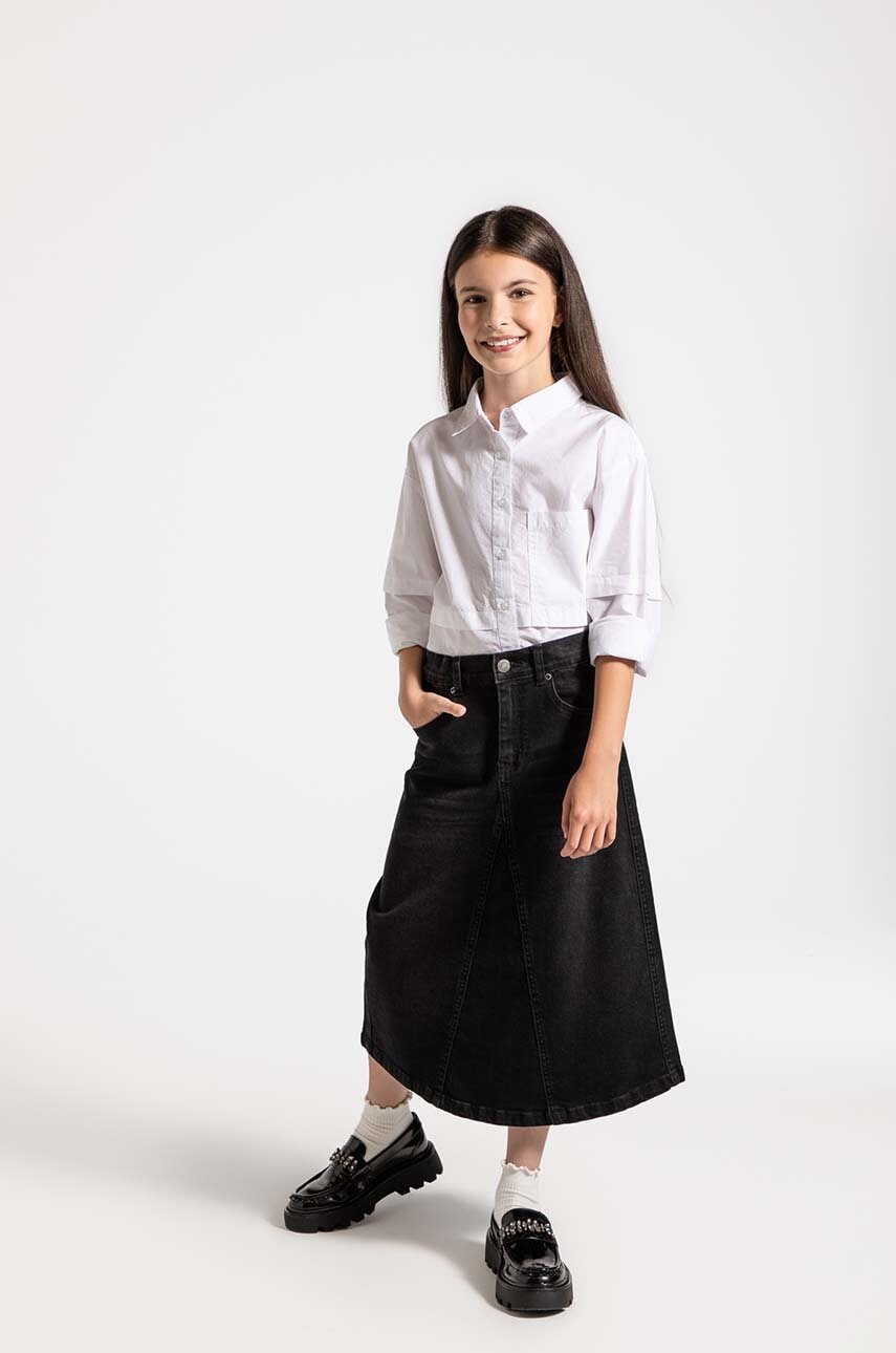 Coccodrillo fustă din denim pentru copii culoarea negru, midi, evazată, CARTOONS GIRL JUNIOR Coccodrillo fustă din denim pentru copii culoarea negru, midi, evazată, CARTOONS GIRL JUNIOR