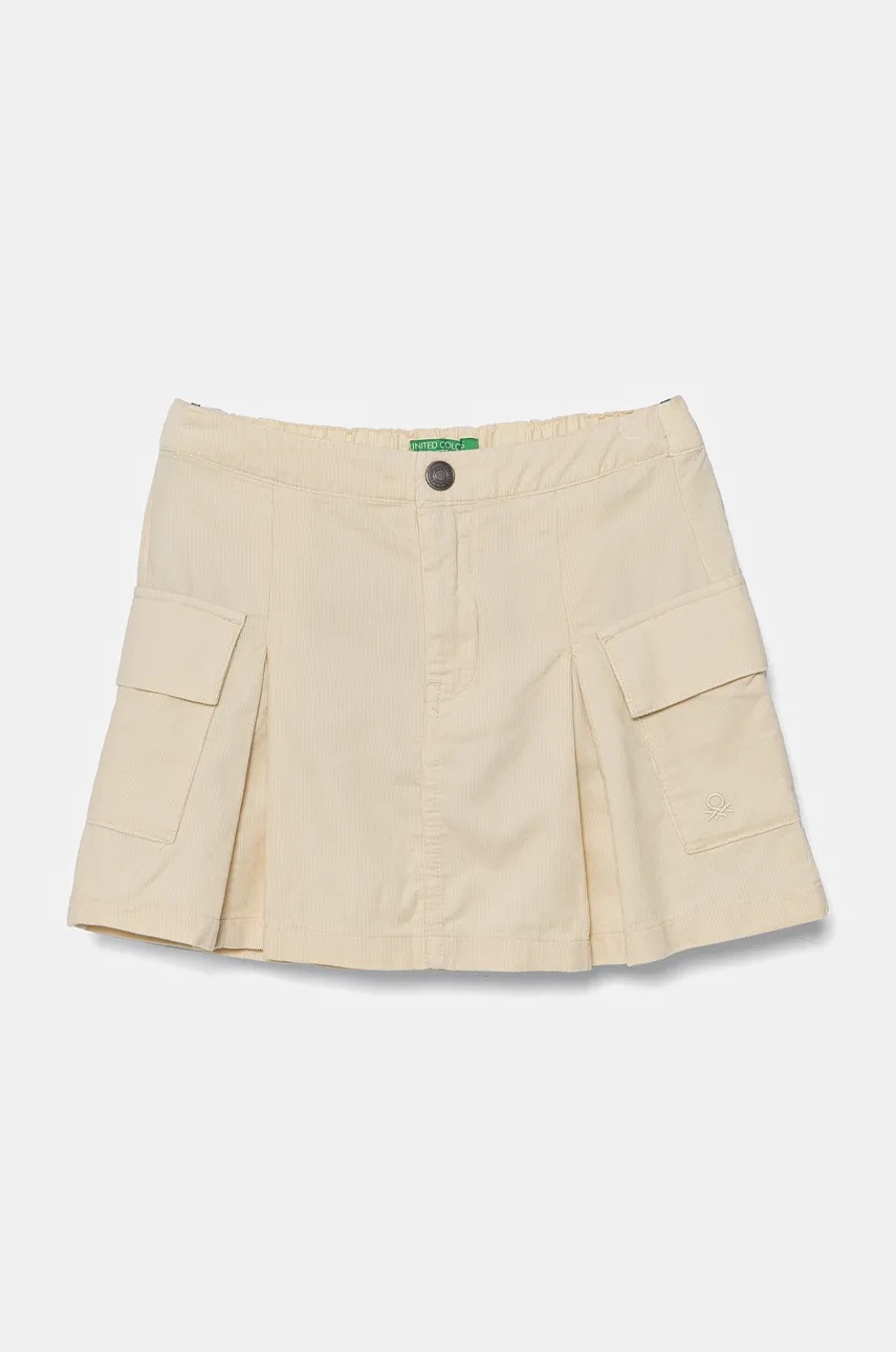 United Colors of Benetton fustă din catifea pentru copii culoarea bej, mini, drept, 4O5GC0021