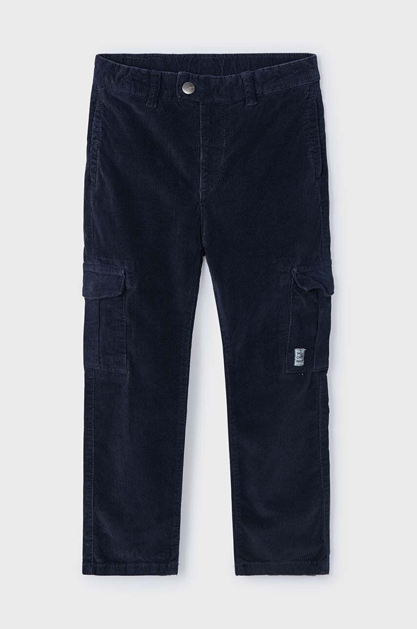 Mayoral pantaloni copii cargo sztruks culoarea albastru marin, neted, 4535