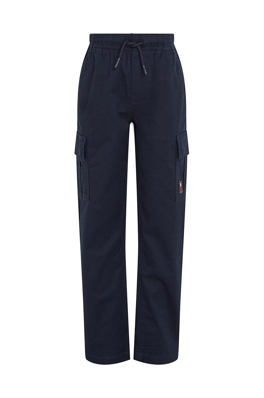 Дитячі бавовняні штани Tommy Hilfiger CARGO PULL ON COTTON PANTS колір синій однотонні KB0KB09243