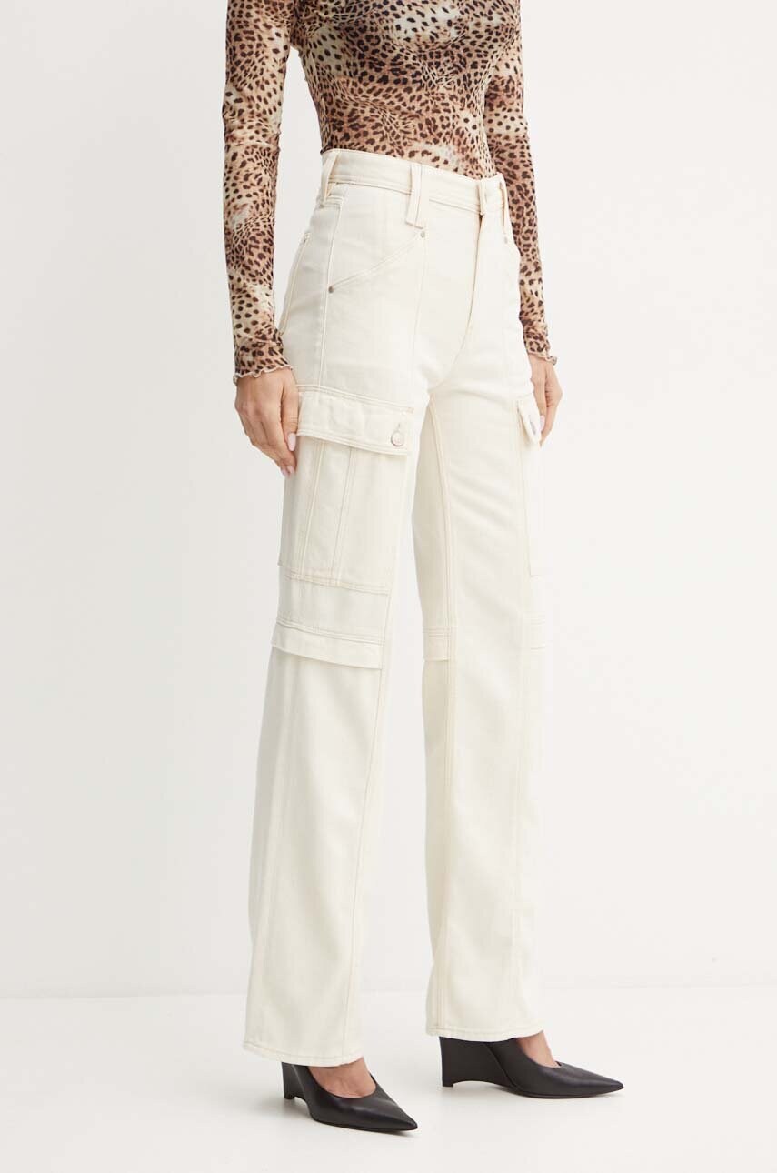 Levně Kalhoty Guess dámské, béžová barva, high waist, W4YA0N D5E51