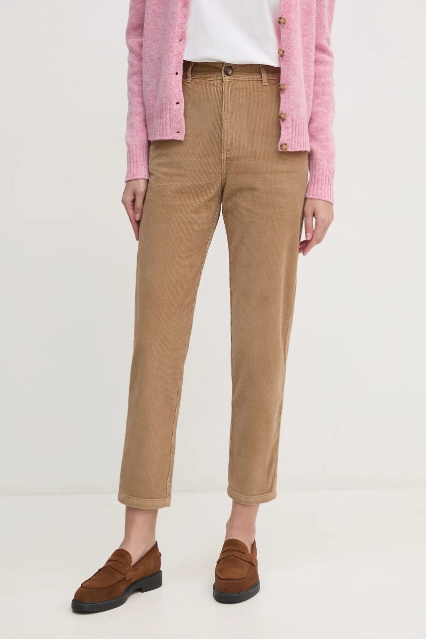 United Colors of Benetton pantaloni de catifea cord culoarea maro, mulată, high waist, 4ZENDF07H