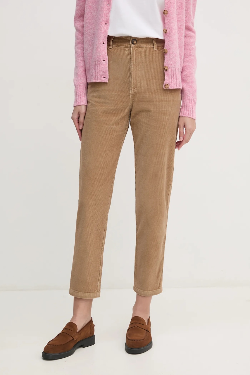United Colors of Benetton pantaloni de catifea cord culoarea maro, mulată, high waist, 4ZENDF07H