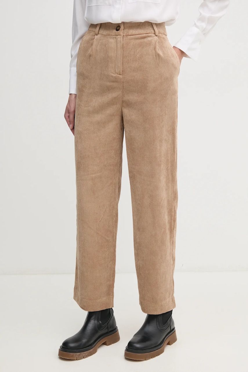 United Colors of Benetton pantaloni de catifea cord culoarea bej, drept, high waist, 4Q5GDF07E