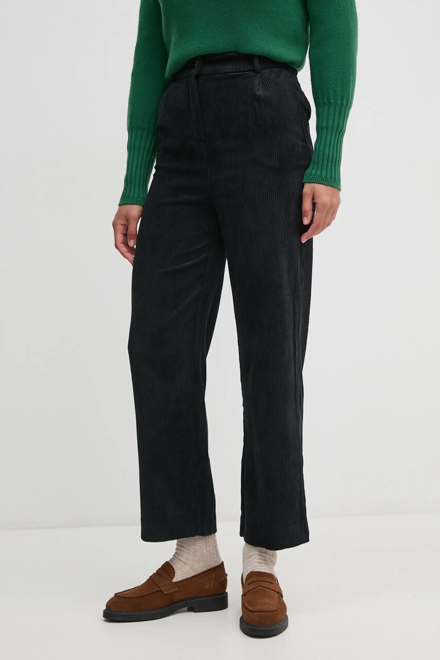 Levně Manšestrové kalhoty United Colors of Benetton černá barva, high waist, 4Q5GDF07E