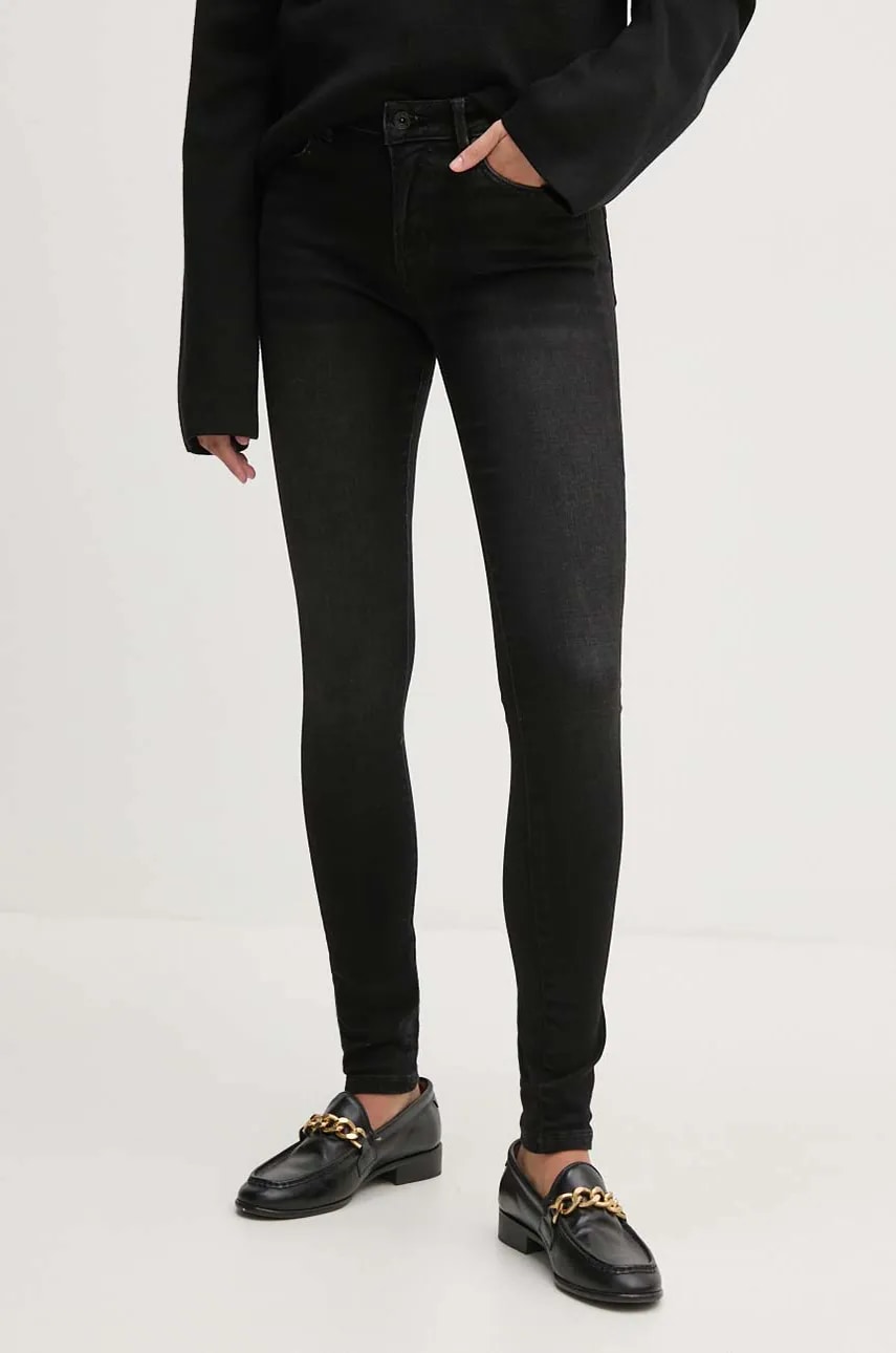 Pepe Jeans jeansi SKINNY JEANS MW femei, culoarea negru, PL204728XH0
