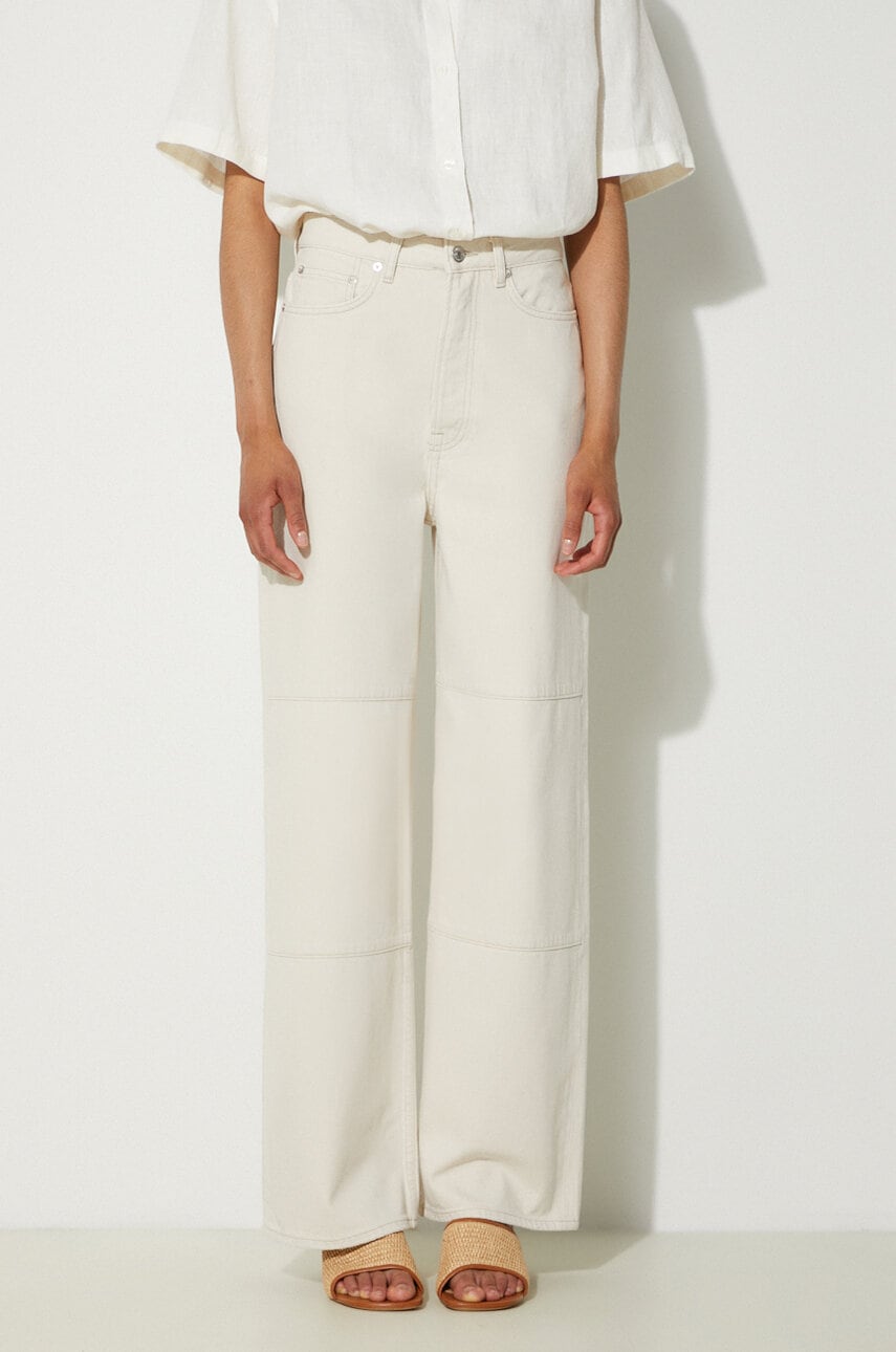 Samsoe Samsoe pantaloni Sashelly femei, culoarea bej, drept, high waist, F24200010 Samsoe Samsoe pantaloni Sashelly femei, culoarea bej, drept, high waist, F24200010