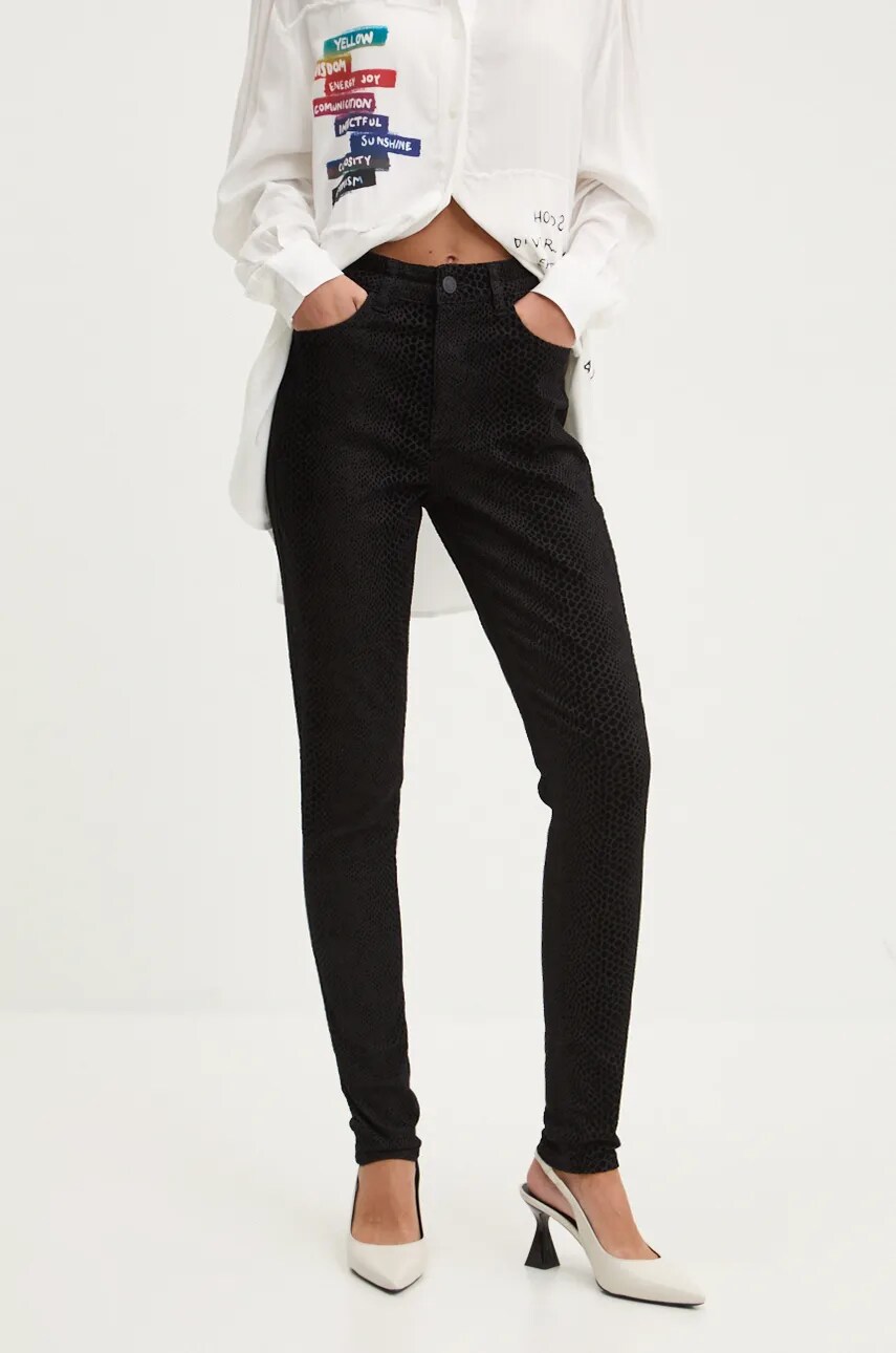 Desigual pantaloni ELBA femei, culoarea negru, mulata, high waist, 24WWPW35