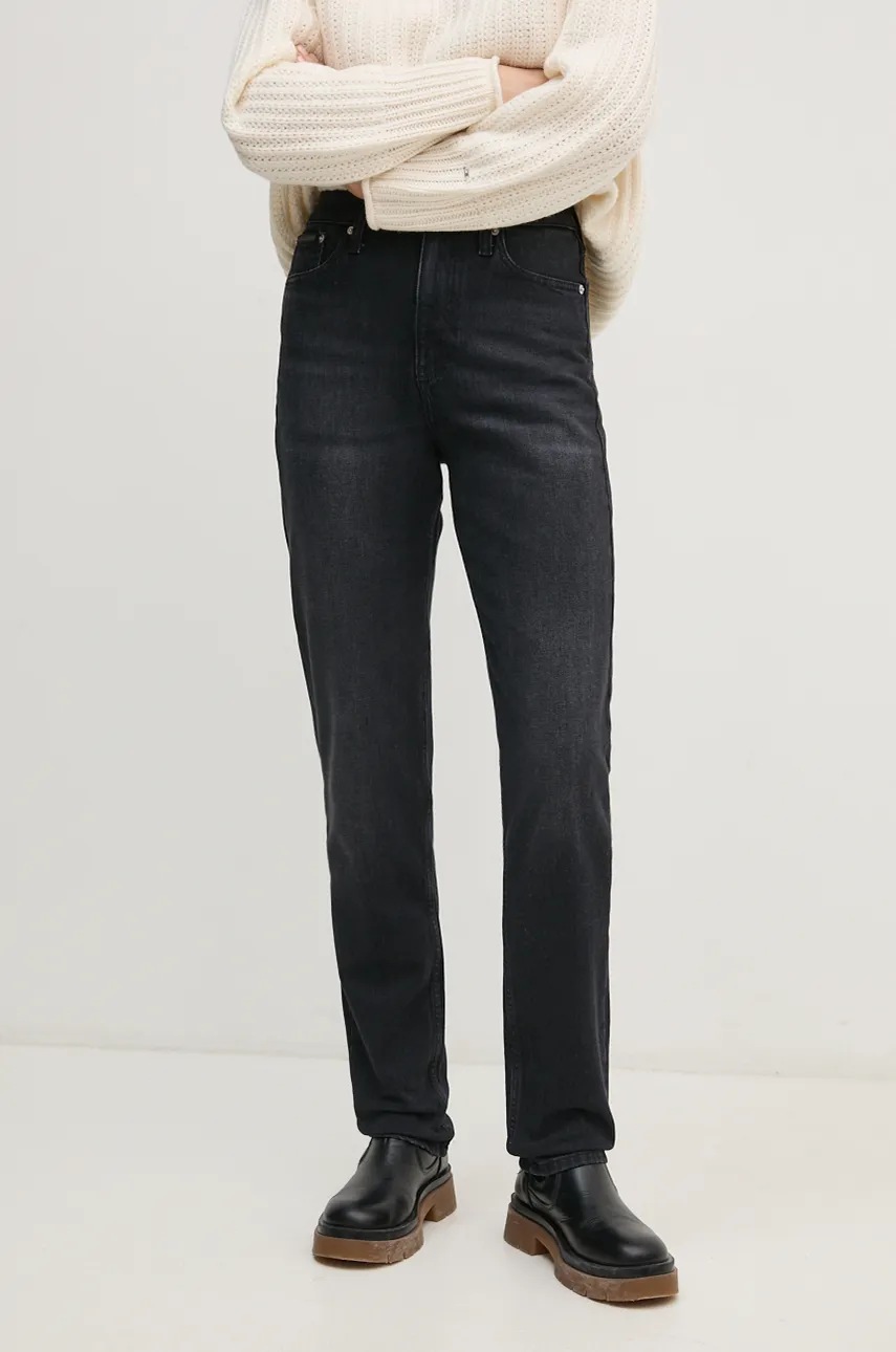 

Дънки Calvin Klein Jeans с висока талия J20J223985, Черен