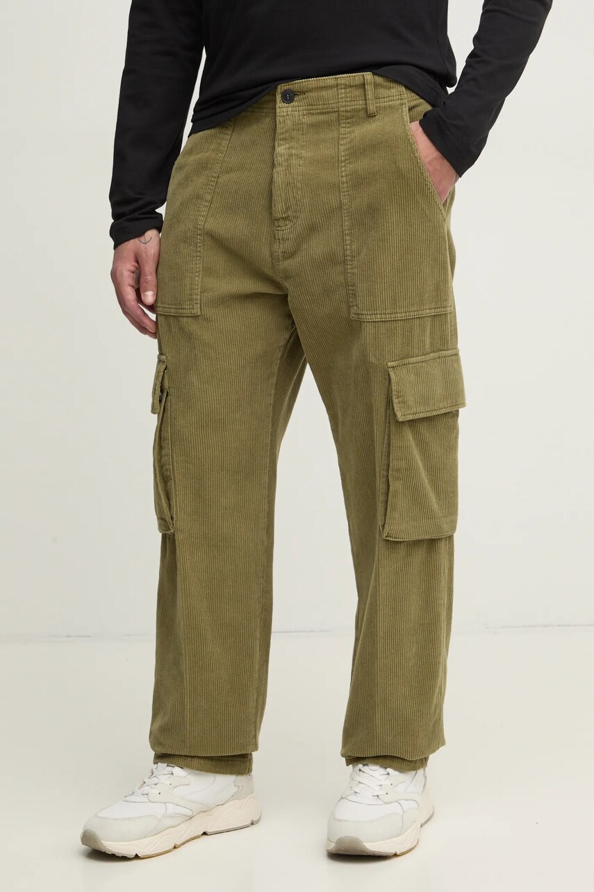 United Colors of Benetton pantaloni de catifea cord culoarea verde, cu fit cargo, 4H1KUF04V