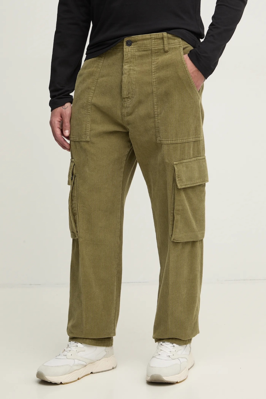 United Colors of Benetton pantaloni de catifea cord culoarea verde, cu fit cargo, 4H1KUF04V