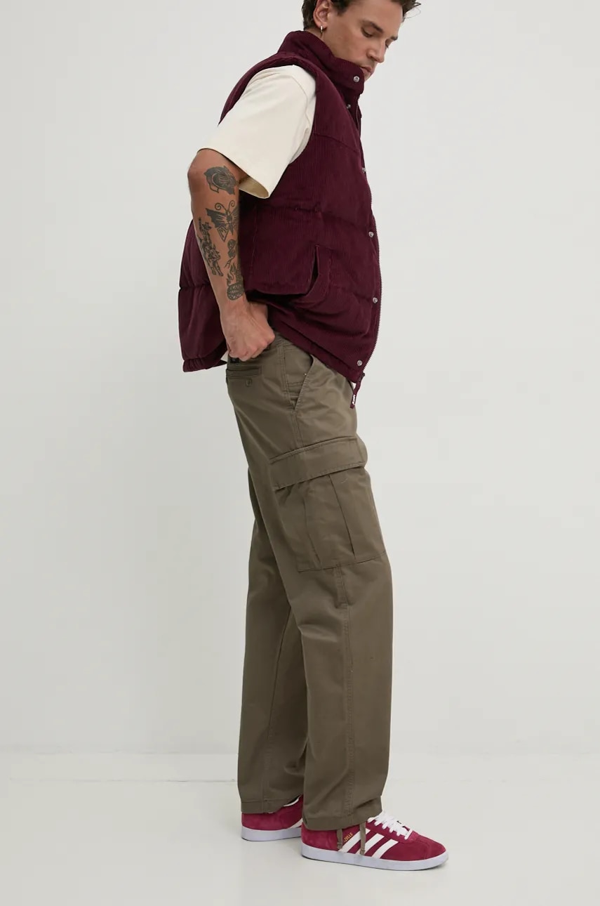 Vans pantaloni de bumbac culoarea verde, drept, VN0008N69JC1