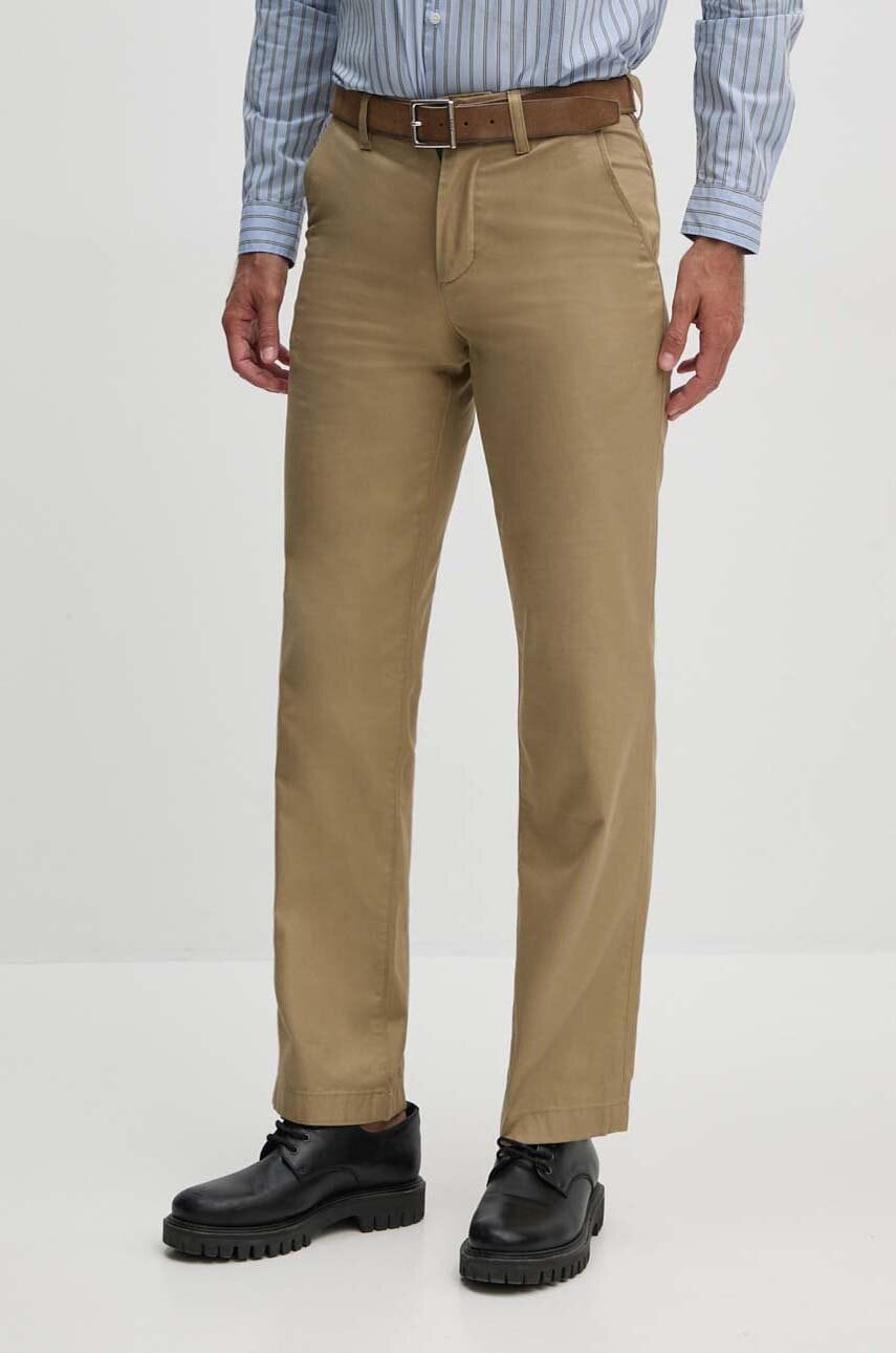 Lacoste pantaloni de bumbac culoarea bej, drept, HH7202