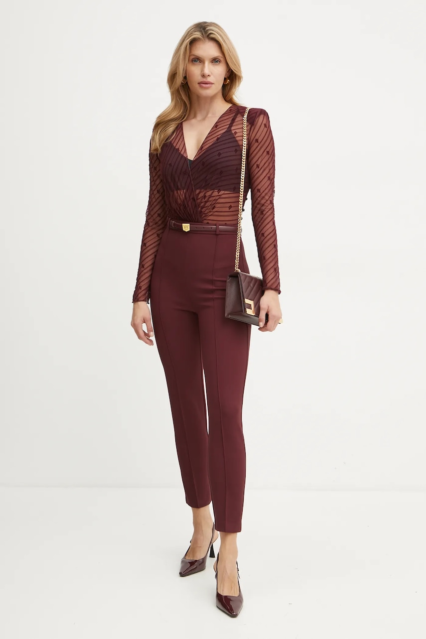 Elisabetta Franchi salopeta culoarea bordo, cu decolteu in v, TU02146E2 Elisabetta Franchi salopeta culoarea bordo, cu decolteu in v, TU02146E2
