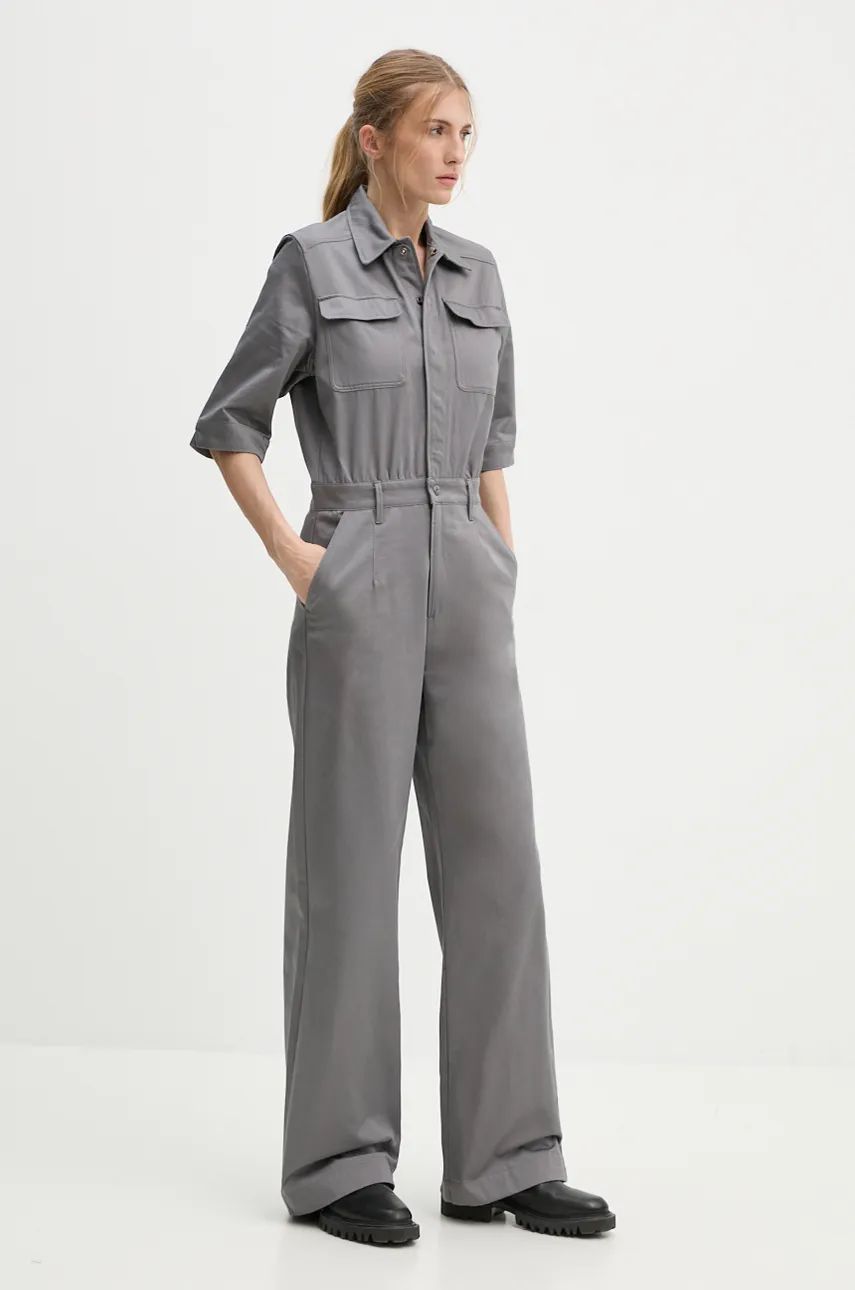 G-Star salopetă din bumbac culoarea gri, bumbac, cu guler, D24588-D766