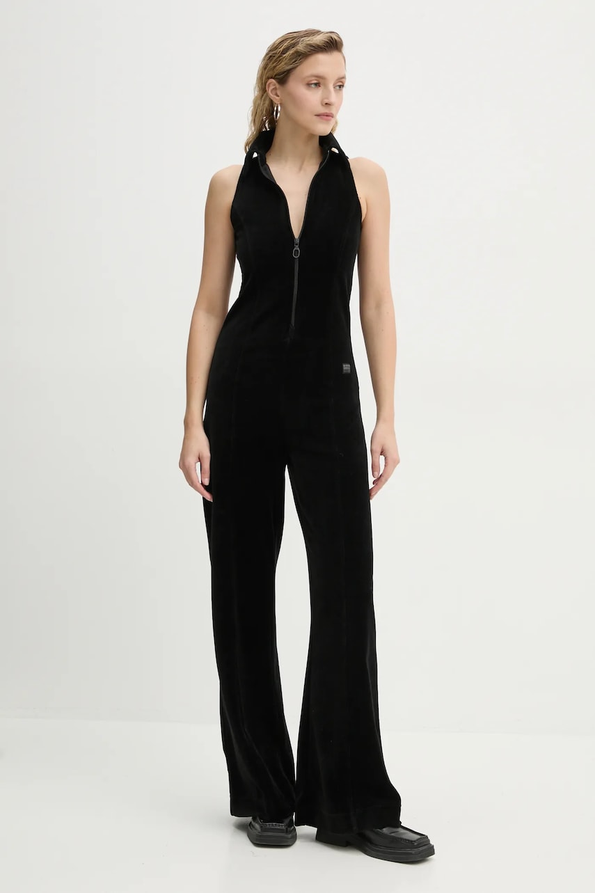G-Star Raw salopeta de catifea culoarea negru, cu guler, D25740-D428 G-Star Raw salopeta de catifea culoarea negru, cu guler, D25740-D428