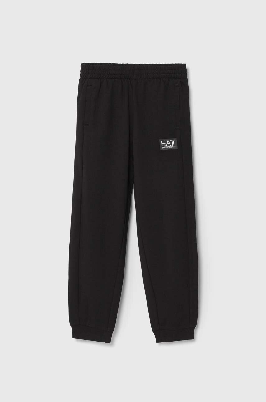 

Детски памучен спортен панталон EA7 Emporio Armani в черно с принт 6DBP59 BJ05Z, Черен