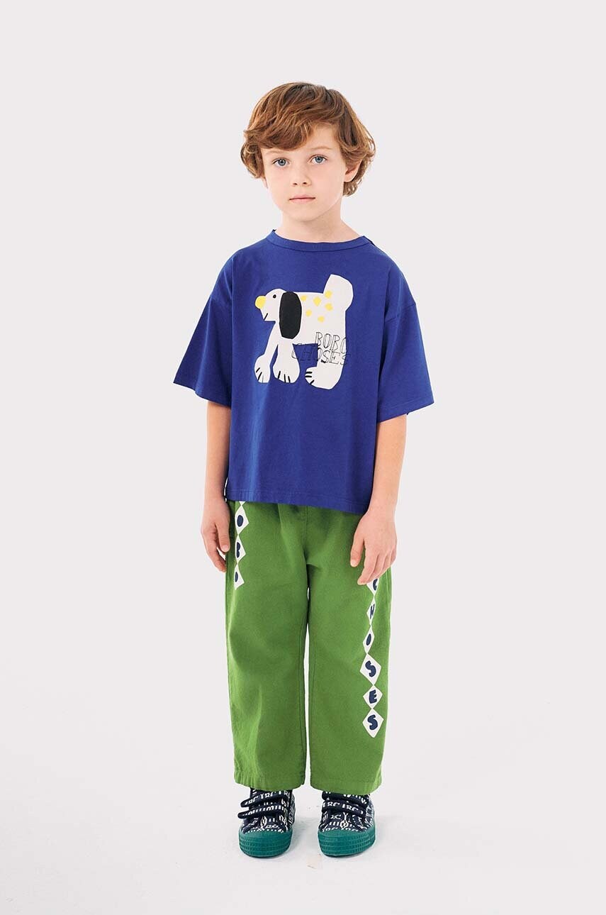 Bobo Choses pantaloni de trening din bumbac pentru copii Diamonds culoarea verde, cu imprimeu, 224AC091 Bobo Choses pantaloni de trening din bumbac pentru copii Diamonds culoarea verde, cu imprimeu, 224AC091